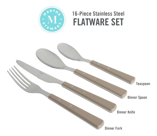 Martha Stewart Watercliffe Juego De Cubiertos De 16 Pieza...