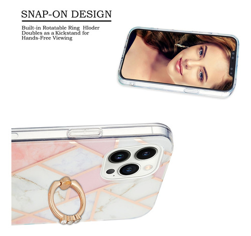 Funda Para Samsung Series, Soporte Giratorio De 360 Grados, Anillo De Mármol Brillante, Antihuellas Dactilares, Rosa Y Blanco