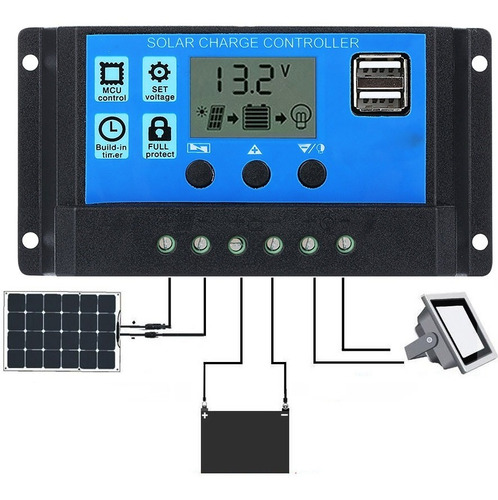 Controlador Solar Regulador Panel Carga Usb 20 A 12v 24v Vdc