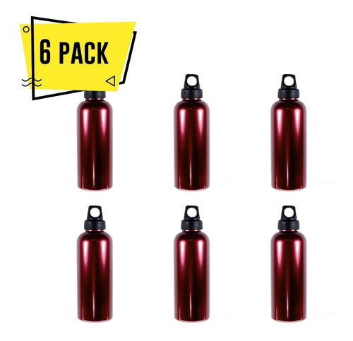 6 Pack Cilindro Metalikz Botella Termo Plastico Rojo