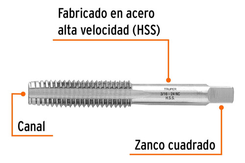 Machuelo Semicónico 3/16'' X 24, Cuerda Gruesa, 11403 Truper