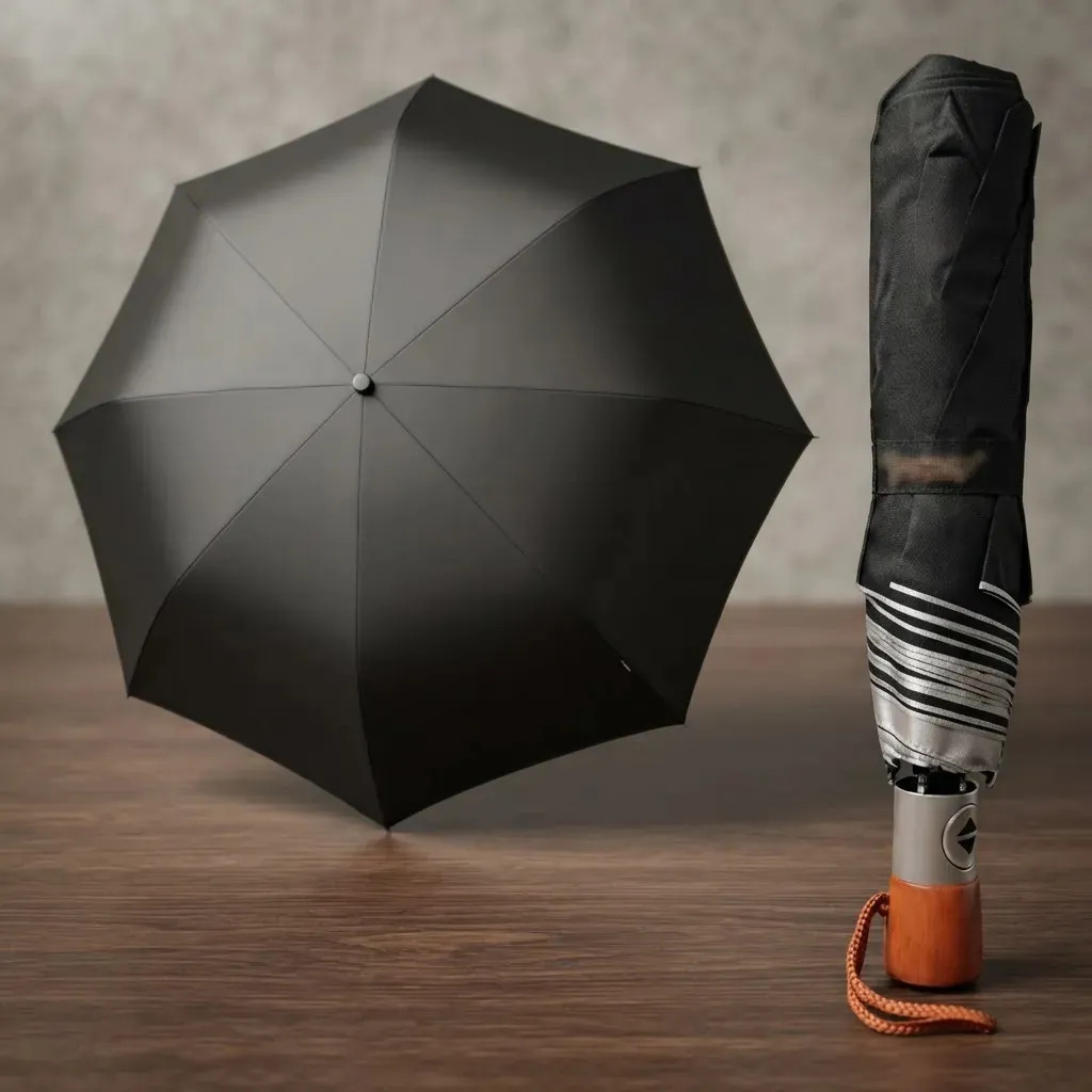 Paraguas Ejecutivo Grande Yumar Apertura Automática Negro Mango Madera UV