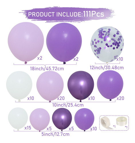 Kit Guirnalda Globos Metálicos Morados Decoración Cumpleaños Color Violeta