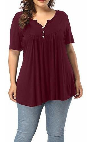 Allegrace Henley - Blusa De Manga Corta Con Volantes Y Cuell