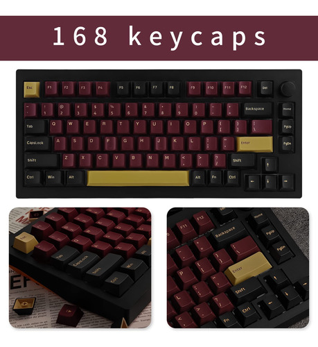 Jolintal 168 Teclas Red Samurai Keycaps, Teclas Pbt Negras