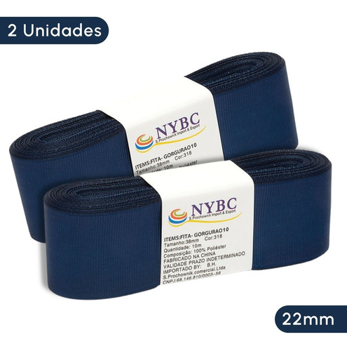 Fita Para Laço De Gorgurão Azul M - 22 Mm - Kit/2 - Nybc Liso