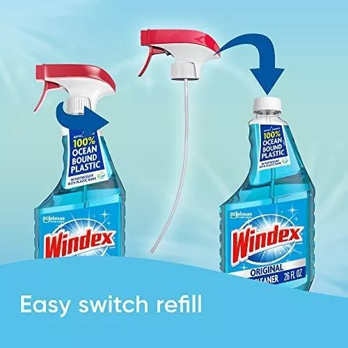 Botella de Windex para limpiar vidrio y limpiador de ventanas, 100 %  plástico reciclado, color azul original, 23 fl oz