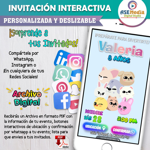 Invitación Interactiva Kpop Stray Kids Zoo Botones