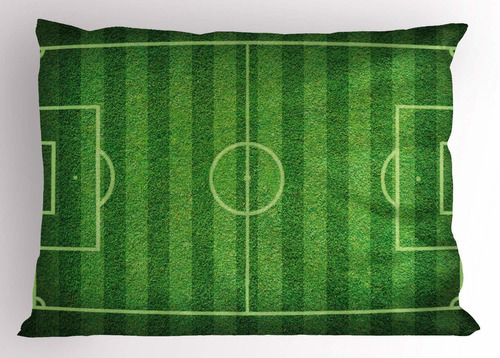 Lunarable Sports Pillow Sham, Realistic Green Grass Soccer F