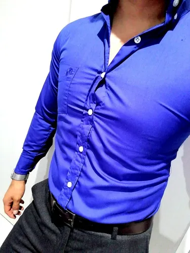 Camisa azul metalico hotsell