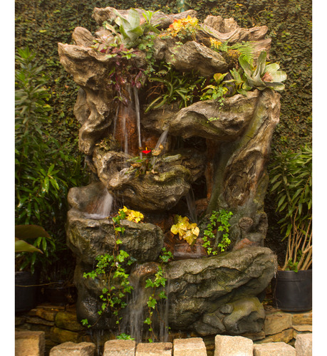 Fonte Água Cascata Decorativa Grande Luz Led Oriental