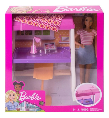 Muñeca Barbie Dormitorio Litera Y Escritorio Con Accesorios