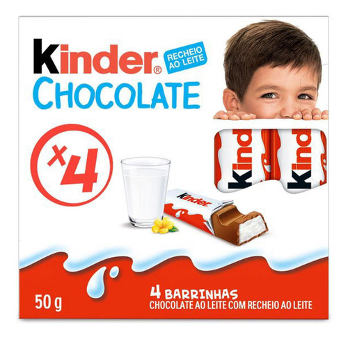 Pack Chocolate Ao Leite Kinder Pacote 50g 4 Unidades