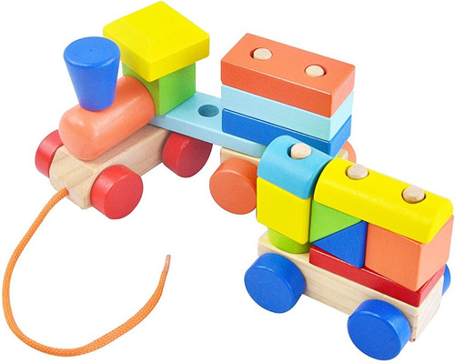 Imagen 6 de 10 de Acool Tren De Arrastre Madera Ensarte Didactico Ac7621 Full