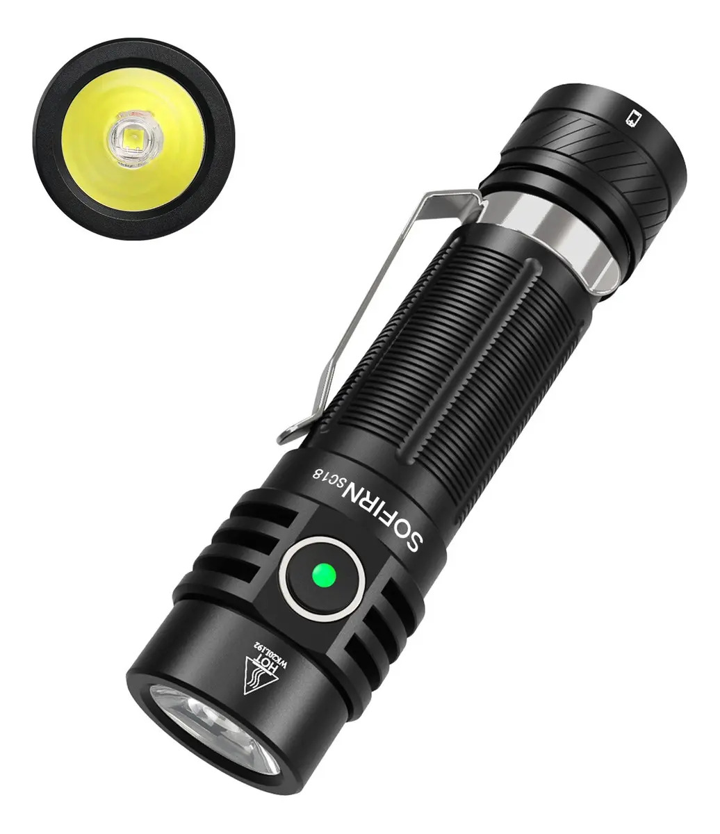 Linterna Sofirn Sc18, 1800 Lm, Edc, Recargable, Linterna 186 Linterna Negro Luz 6000-6500k