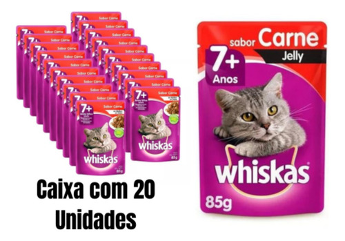 Caixa Alimento Úmido Whiskas Carne 7+ Gatos Idosos 20 Unid