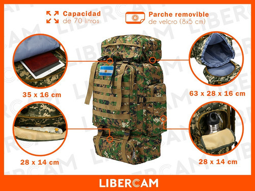 Imagen 4 de 6 de Mochila Camping Tactica Militar Viaje Mochilero Trekking Color Camuflaje