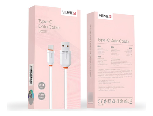 Cable Tipo C Usb 1 Metro Vidvie Dc01t