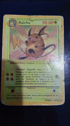 Carta Pokémon Raichu Fósil Edición 1998