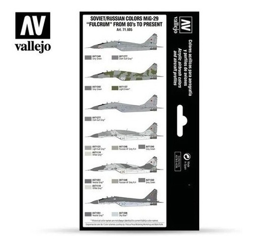 Conjunto Vallejo 71605: pintar aviões russos soviéticos em 8 cores