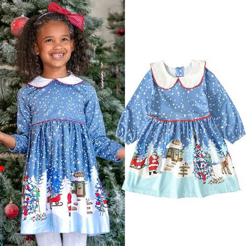 Vestido Azul De Muñeco De Nieve Para Niñas En Navidad