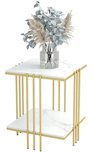 Wisfor Gold Side End Table 2 Tier Marble Sofa Bed Side Table
