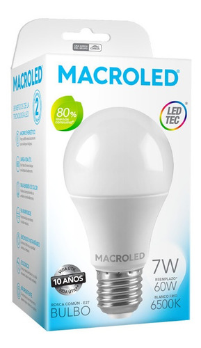 Imagen 2 de 3 de Lampara Led E27 Macroled 7w Frio O Calido Reemplazo 60w