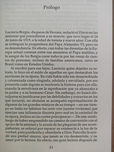 El Diario Intimo De Lucrecia Borgia. Joachim Bouflet. Diana