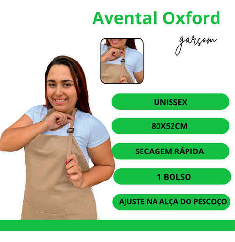 Kit 6 Avental Oxford Garçom Restaurante Cozinha Lanchonete Cor Bege