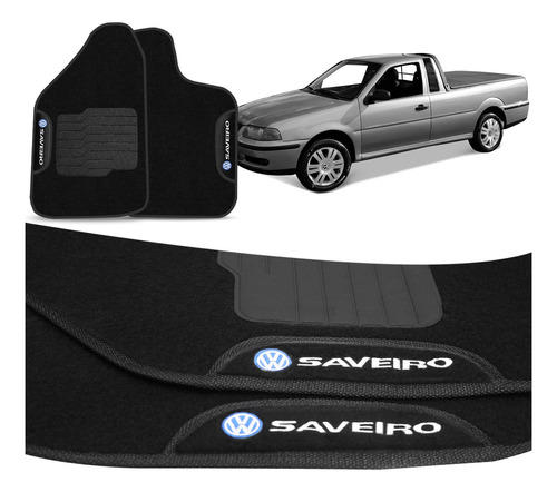 Tapete Carpete Bordado Saveiro G3 00 01 02 03 04 05 Preto