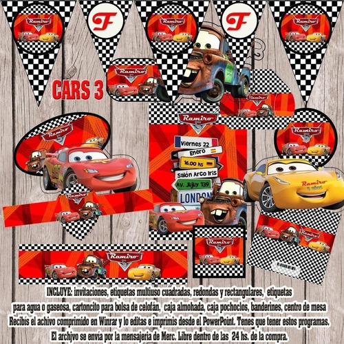 Kit Imprimible Editable Cumpleaños Cars 3