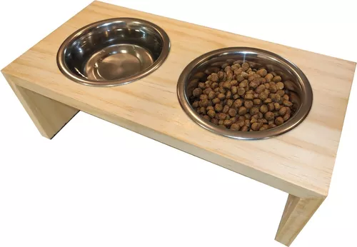 Comedouro Duplo Para Cachorro E Gato Pinus Com Pote Inox - G