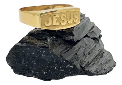 Anel Jesus Em Ouro 18k Teor 750 Amarelo Fdajf - 4gr