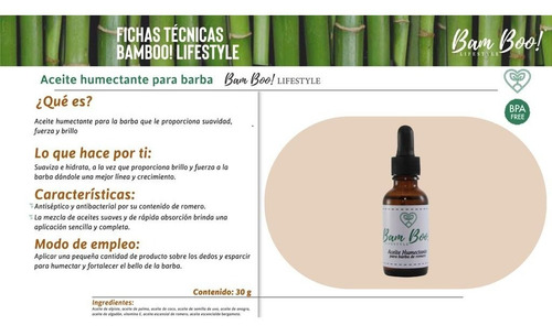 Imagen 2 de 2 de Aceite Para Barba 30 Ml Bam Boo! Lifestyle