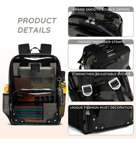 Mochila Transparente Resistente Compartimento Laptop De...