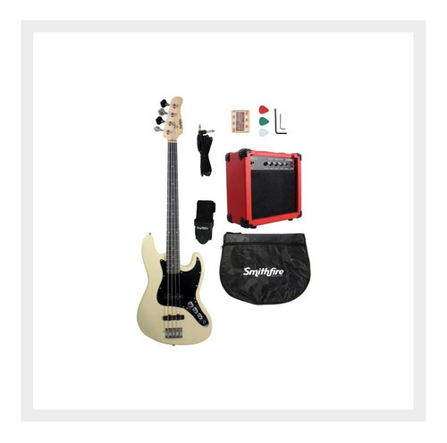 Smithfire Jazz Bass Pack Paquete Bajo Eléctrico Amplificador Cantidad De Cuerdas 4 Color Beige Orientación De La Mano Diestro