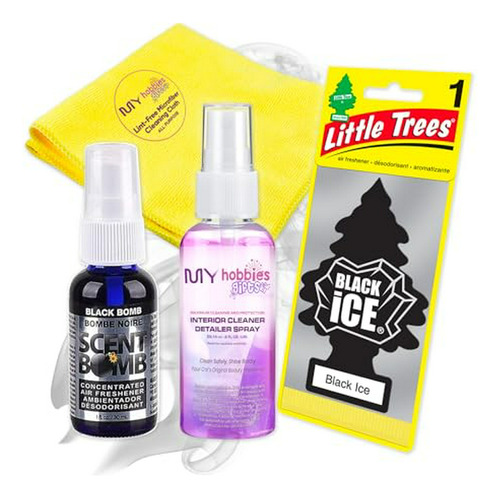 Kit Ambientador Coche: Bomba 1 Oz, Little Trees Black Ice, D