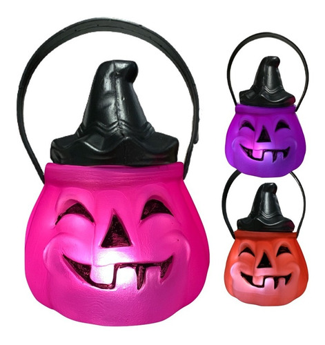 Caramelera Calabaza Tapa Luz Led Balde Golosinas Halloween 