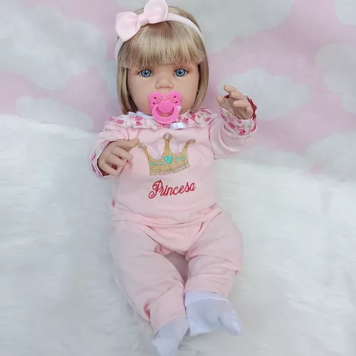 Bebê Reborn Realista Loira De Silicone Princesa Real Rosa na