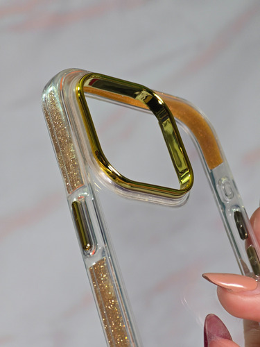 Funda Transparente Brillos Glitter Para Iphone Elegi Modelo Amarillo Iphone 13 Pro