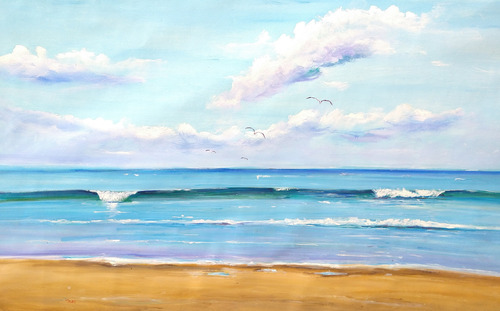 Cuadros Playas Mar Turquesa 70x110 Pintado A Mano