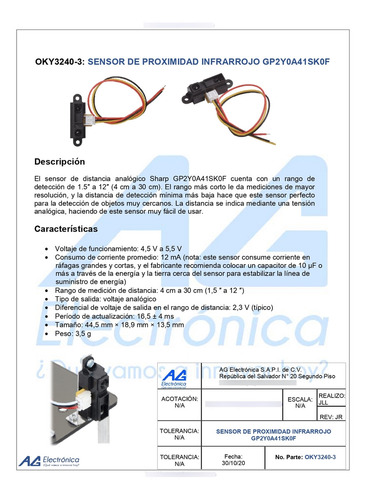 Sensor De Proximidad Infrarrojo Gp2y0a41sk0f Oky3240-3