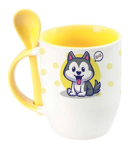 Taza Con Cuchara Perrito Husky