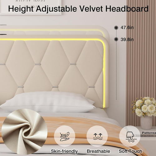 Base De Cama Individual Vecel Beige Con Luz Led