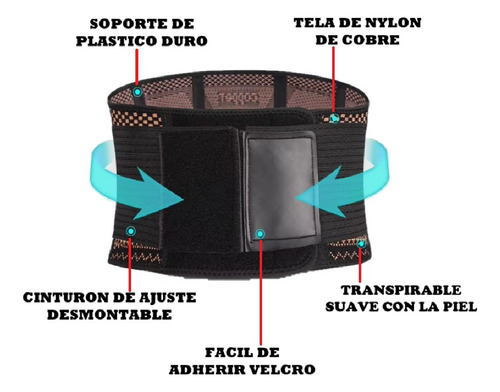 Faja Soporte Lumbar De Cobre - Compresión Ajustable