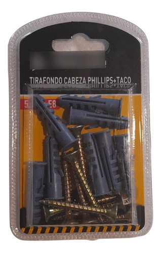 Tirafondo Phillips + Taco, 5x40, 8 Sets - Para Construcción