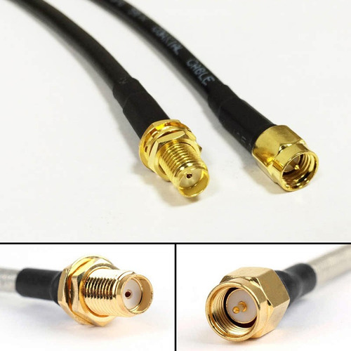 Cabo Pigtail 50 Centimetros Rgc58 Sma Macho + Sma Femea Cor Preto