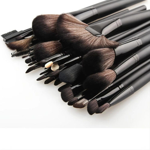 Set 32 Brochas Y Pinceles Maquillaje Negro Estuche Make Up Negro