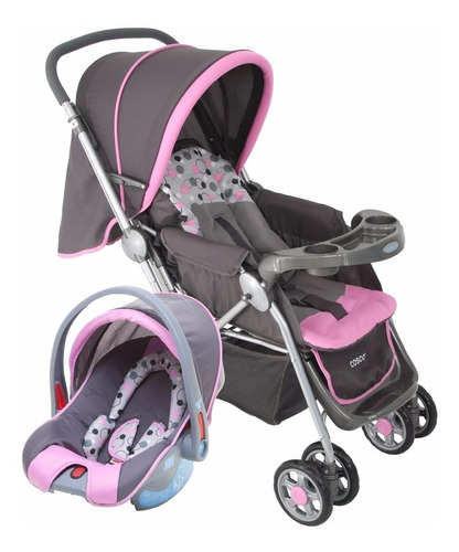 Carrinho Com Bebê Conforto Travel System Reverse Rosa Cosco