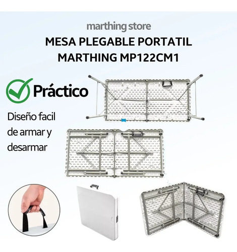 Mesa Plegable Portafolio Jardin Plastico Tablon 1.22m Evento Blanco